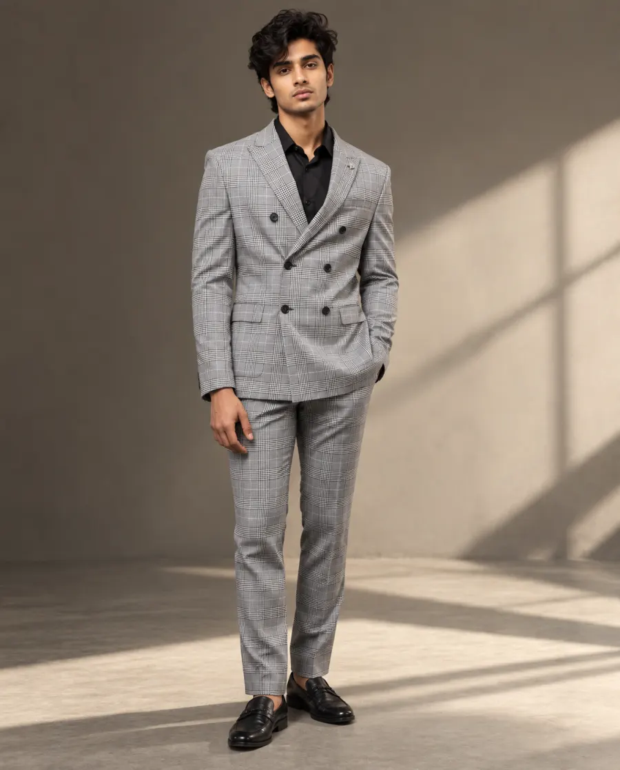 Man in a grey double-breasted suit