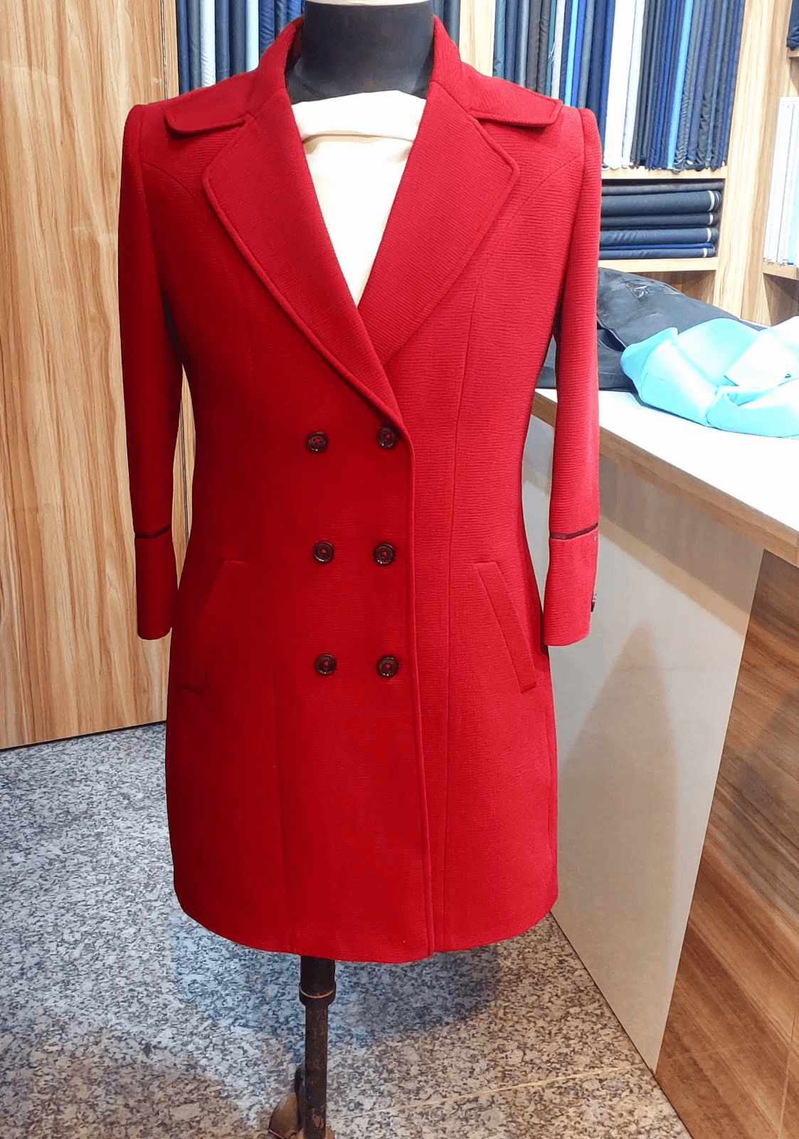 Red double-breasted coat
