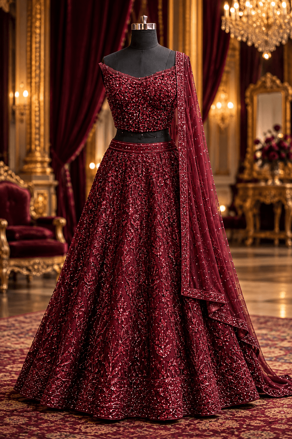 Maroon embroidered lehenga
