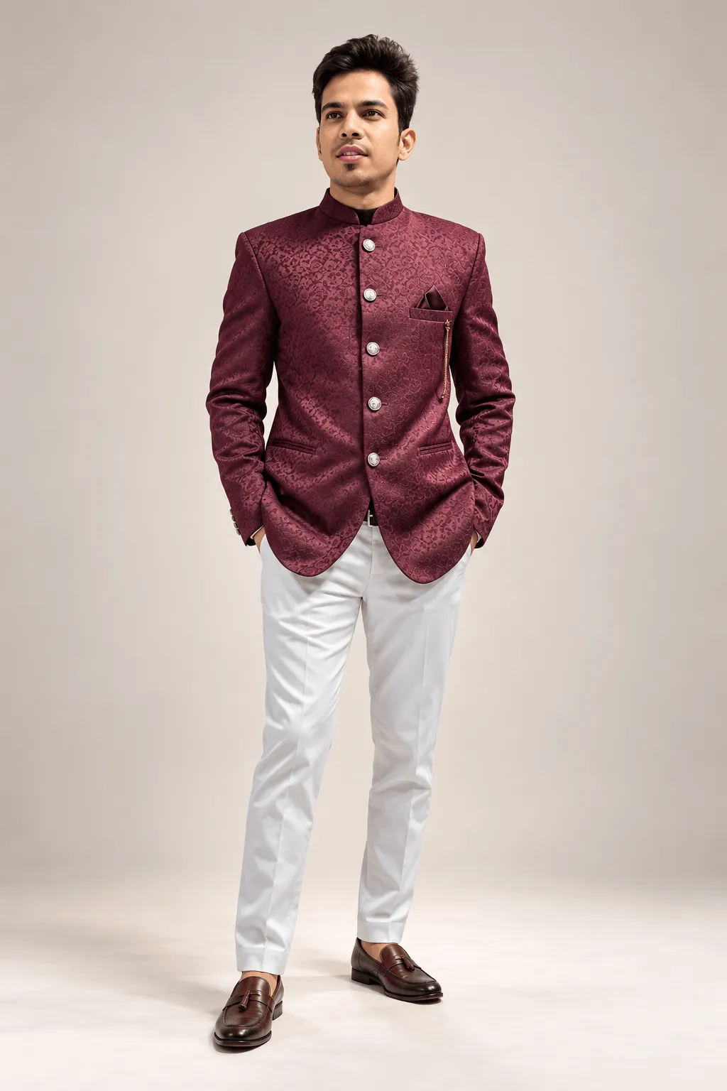 Maroon embroidered bandhgala